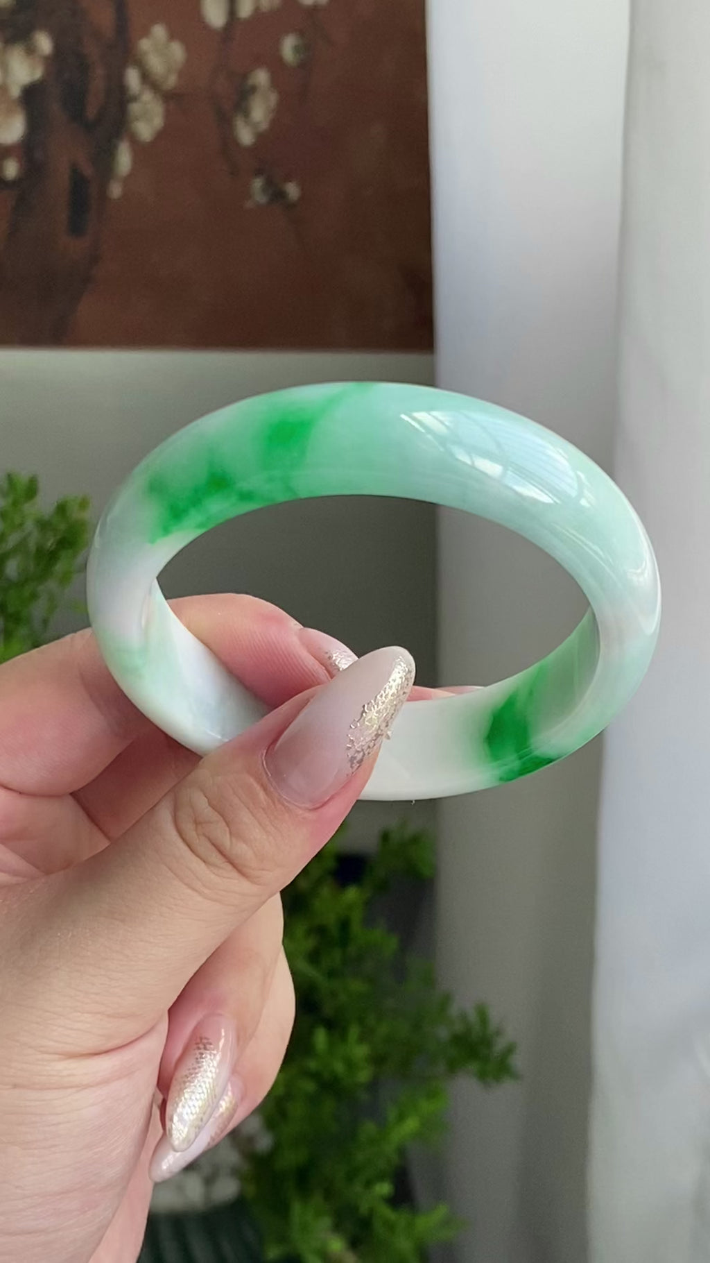 细糯种白底青平安镯（56圈）（yc211674）